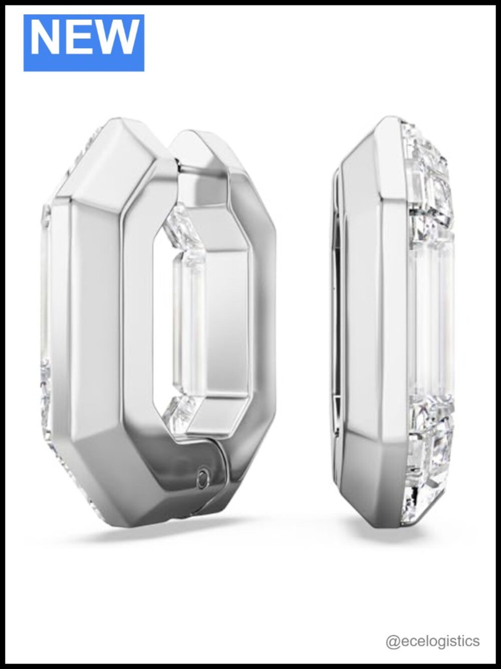 Crystal Mini Hoop Earrings Octagon Shape Hinge Closure